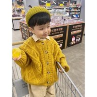 2.3 Siêu Phong Cách Hàn Quốc Cổ Tròn Lười Phong Cách Trẻ Em Xoắn Áo Len Nam Nữ Bé Retro Đan Áo Len Cardigan Áo Khoác