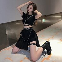 [2.3 Ten Thousand People Collection] Quần Short và váy đen mùa hè mát mẻ và đẹp trai hip-hop Punk Jazz sexy nhảy disco phù hợp với trang phục dụng cụ nữ sành điệu