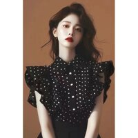 ✨2337 Người Bộ Sưu Tập Pháp Đen Chấm Bi Áo Sơ Mi Voan Không Tay Nữ Mùa Hè Năm nay Đẹp Phổ Biến Áo Sơ Mi Nhỏ Siêu Cổ Tích Bay Tay Top 25.3.21
