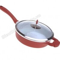 (2354331) Chảo sâu lòng có vung ELMICH Red Angle tráng sứ đáy từ 26cm