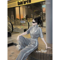 [239K Freeship] Set Bộ Dài Thể Thao Tăm Lạnh Phối Dây Kéo Freesize (<55kg) – Mặc Nhà Hay Ra Phố Đều Xinh