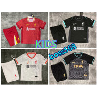 24-25 LIV HOME AWAY 3RD áo bóng đá trẻ em KIT Thủ môn Đen Bộ áo bóng đá trẻ em