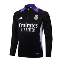 24-25 Nửa Kéo Real Madrid Đen Dài Tay Áo S-XXL Nhanh Khô Thể Thao Áo Sơ Mi Bóng Đá AAA