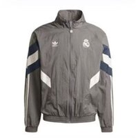 24-25 Real Madrid Trắng Áo Gió Nam Áo Khoác Bóng Đá Tracksuit Zip Áo Khoác Dài Tay Huấn Luyện Bóng Đá Mặc