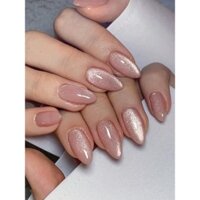 24 cái móng tay vừa màu nude mắt mèo, móng tay giả, bộ làm móng bao gồm 1 tờ keo dán & 1 cái giũa mini, hoàn hảo cho trang phục hàng ngày