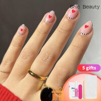 [24 miếng] sọc đen trắng Ngắn Tình Yêu đơn giản ngày lễ tình nhân móng tay giả móng tay hạnh nhân, miếng dán móng tay