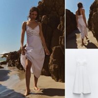 24 Mùa Hè Phong Cách Mới Khâu Ren Trang Trí Mỏng Sling Cổ Chữ V Quạt Sáo Dài Đầm0881307