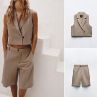 24 Mùa Xuân Mùa Hè Phong Cách Mới Áo Cardigan Đôi Không Tay + Quần Short Unisex Thường Ngày4749767 1255408
