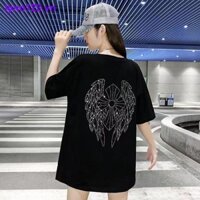 #24# Women s short tops 100% cotton loose short-sleeved t-shirt women s heavy industry ironing diamond summer mid-length