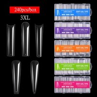 240 Cái / hộp Ống Nước Siêu Dài Miếng Dán Móng Tay Giả Trong Suốt Full Patch Ballet 3XL Denim Cực Dài Full Cover Đầu