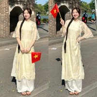 247store - Set Áo Dài Cách Tân In Hoa Đính Nơ Kèm Quần Dài Phi Bóng - Aodai704