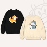 24H[Lót Nhung] Áo Sweater cặp đôi nam nữ form rộng, áo dài tay cặp bạn thân unisex vải nỉ cotton mẫu Chó Mèo Trói