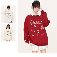 24H[Lót Nhung] Áo Sweater Chất Nỉ Lót Nhung Dày Dặn Dáng Rộng Nam Nữ In Hình " Baby Bunny "