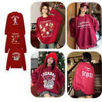 24H[Lót Nhung] Áo Sweater Đỏ Chất Nỉ Lót Nhung Nhiều Hình Phân Loại ( Sweater Đỏ Đô)