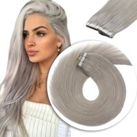24inch Tape in Hair Extensions Human Hair Grey Straight Tape in Hair Extensions 20pcs 50g