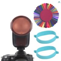 24pcs Round Head Camera Flash Gels Lighting Filters Color Correction Filter Kit for Godox V1 Series Speedlight H200R Flash Head with Storage Bag