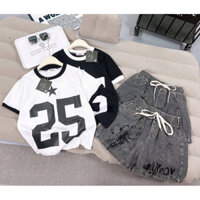 (25-53kg) sét áo cotton số 25 phối quần sooc jean bé gái trẻ em size đại