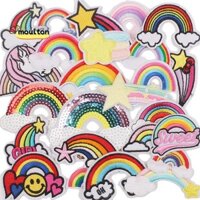 25 Chiếc Kid Cầu Vồng May Trên / Sắt Trên Miếng Dán Táo Quần Áo Quần Jean May Hoa Táo DIY Phụ Kiện