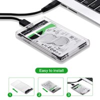 2.5 Inch High-Speed SSD Case, Clear Hard Drive Enclosure,Tool-Free Design, USB 3.0 to SATA Adapter