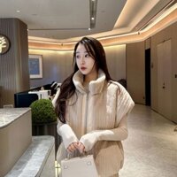 25 [Phong cách Hàn Quốc] Mới mùa xuân, mùa thu, mùa đông mới, ve áo lông chồn giả mới, dây kéo thường ngày cao cấp, áo khoác lông chồn, áo khoác nữ