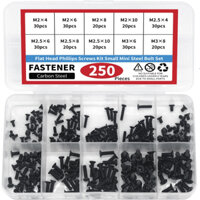250 chiếc Bộ vít chéo đầu phẳng M2, M2.5, M3 - bu lông thép mini nhỏ thích hợp cho máy tính và máy tính xách tay