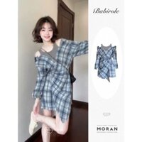 2508 Người Bộ Sưu Tập 2025 Mùa Xuân Phong Cách Hàn Quốc Giả Áo Sơ Mi Hai Mảnh Kẻ Sọc Eo Hẹp Thiết Kế Niche Váy Ngắn Thường Ngày 03.31