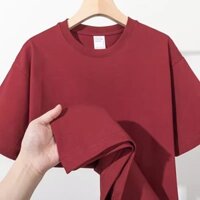 250g Nặng Cotton Nguyên Chất Rượu Vang Đỏ Áo Thun Nữ Màu Trơn Rời Trắng Giảm Tuổi Màu Maroon Tay Ngắn Nam Nữ Áo Mùa Hè