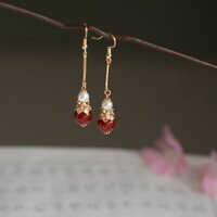 257 Handmade Ming Made Hanfu Bông Tai Kẹp Tai Ngọc Trai Cổ Mã Não Bông Tai Dài Trang Sức Bầu Nhỏ20250312