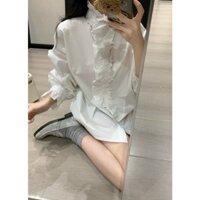 25ss Đầu mùa xuân Máy móc hạng nặng Đính cườm ren chắp vá áo sơ mi