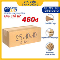 25x10x10 COMBO 100 Thùng giấy carton bìa 3 lớp hộp đối khẩu size to giá rẻ - Carton 247