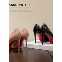 [2600 lần mua lại] Giày cao gót đế đỏ hàng ngày nữ da sáng chế mẫu mới đi làm mũi nhọn Miệng nông khí chất giày đơn gót nhọn gợi cảm 10CM