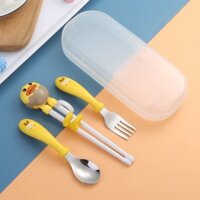 ✨2.6000 Người Khen ngợi Vịt Vàng Nhỏ Hoạt Hình Muỗng Nĩa Cho Bé Bộ Đũa Inox 304 Trẻ Em Học Ăn Bộ Đồ Ăn Thìa Tập Cho Bé 25.3.11