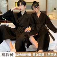 [2665 người] Bộ đồ ngủ cặp đôi dài tay cotton tinh khiết mùa xuân và mùa thu Áo Ngủ Nữ Áo choàng ngủ nam dài rộng rãi Áo choàng tắm Walfag