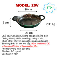 26V Chảo gang thô chiên rán đa năng hai tay sắt