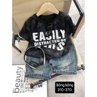 28-38kg Set bé trai, Bộ bé trai EASILY xám đen quần bò Bống