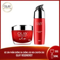 [28.4-2.5] Tặng 1 túi xách Olay + combo 5 BVS + ariel 360ml -Bộ 2 sản phẩm chống lão hóa hoàn hảo Olay Regenerist Advance Anti Aging: 1 Kem dưỡng ẩm Whips 50g + 1 Serum