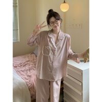 285_Bộ ngủ, đồ pijama nữ dài tay hoạ tiết hoa nhí màu hồng đất | Hàng QCCC | 9scat