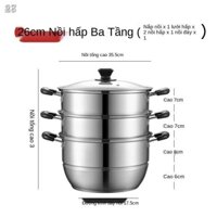 ♙❒♦28VNồi hấp súp inox 304, tủ ba tầng gia dụng đa chức năng đáy composite bếp gas điện từ cụ nấu ăn