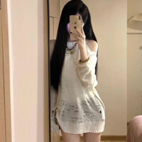 [2.9000 Người Khen ngợi] Mùa hè Mất Vai Lỗ Trắng Rỗng Dệt Kim Áo 2024 Thiếu Cơ Thể Dưới Rời Chống Nắng Tất Cả Trận Đấu