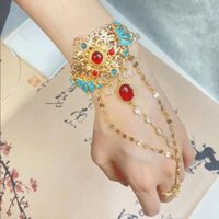 2942 Người Bộ Sưu Tập Dunhuang Vòng Tay Vàng Nữ Retro Hạt Đỏ Dây Chuyền Vòng Tay Cổ Chuông Vòng Tay Tích Hợp Dây Xích Hanfu Phụ Kiện sll1.13