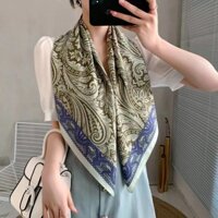 [2960People Collection]90cm Large Square Scarf Retro Style Silk Scarf Hairband for Women Versatile Thin Scarf Korean Neck Scarf Shawl Outerwear Decoration Y49B