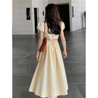 2965 Người Bộ Sưu Tập Pháp Tay Phồng Nhẹ Màu Vàng Đầm Nữ Tính Khí Ôm Hơn Nhìn Lộn Eo Máy Cẩn Thận Phong Cách Nhẹ Nhàng Tình Yêu Đầu Tiên Váy Dài