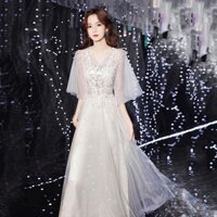 2C-V-24K. Đầm dạ hội cao cấp cho phụ nữ 2025 mới mùa thu đông dài thanh lịch màu trắng phong cách rừng tiên sexy đầm tiệc tốt nghiệp Pháp (thích hợp cho trang phục hàng ngày)