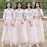 2c-v-24K. Trang phục Phù Dâu Trung Quốc cao cấp quý phái mùa hè Ngắn Tay Nữ Mẫu Mới Size Lớn 2025 váy chị em phong cách Trung Quốc tôn dáng gầy Phù Dâu nhóm người nhỏ (có thể mặc hàng ngày)