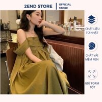 2END | Váy kiểu trễ vai nữ chất liệu tơ Nhật mềm mại | Đầm nữ dáng dài cao cấp  - 2ENDSTORE