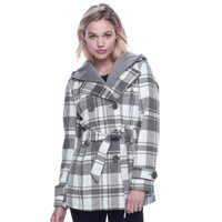 [2HAND] Áo Khoác Dạ Mangto Kẻ Caro Dáng Ngắn Phối Đai Eo Lót Lụa Độ Mới Cao Hàng Si Tuyển Form Rộng Hàn Quốc Xám