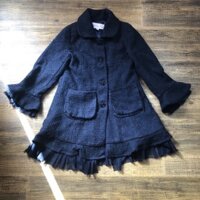 [2hand] Áo khoác dạ tweed dài tay form dài viền ren tiểu thư màu xanh đen