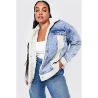 [2HAND] Áo Khoác Jeans Bò Lót Lông Thỏ Dáng Ngắn Có Cổ Độ Mới Cao Siêu Ấm Hàng Si Tuyển Form Basic Sang Chảnh