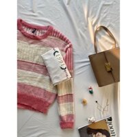 [2HAND] ÁO LEN SỌC LÔNG XÙ KOREA (MÀU HỒNG KEM)