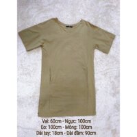[2hand] Đầm form suông cổ xẻ chữ V nhỏ tay ngắn chất liệu linen màu cỏ úa có túi 2 bên (Secondhand/Used goods/Si tuyển)